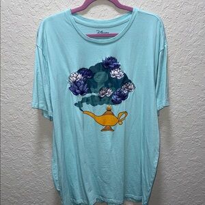 Disney Light Blue T-Shirt with Aladdin's Lamp and Floral Design